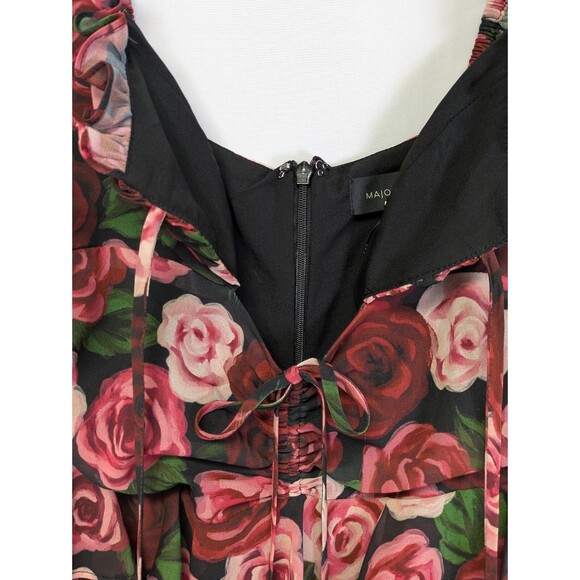 MAJORELLE Black Floral Red Rose Dress Ruffles Romantic Hi Low Flowy Gown Small - Picture 7 of 16